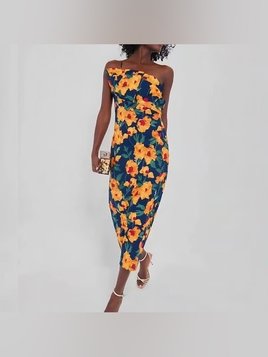 Tuckernuck Dresses & Skirts - Hyacinth House Navy & Marigold Floral Ruffle Margot Midi Dress Size XS Gown